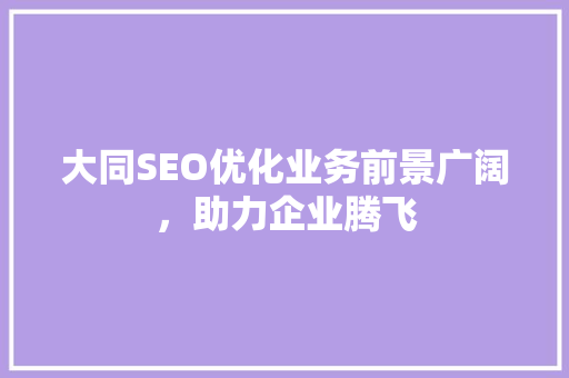 大同SEO优化业务前景广阔，助力企业腾飞