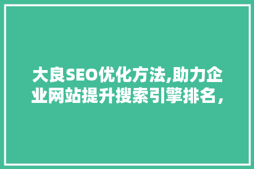 大良SEO优化方法,助力企业网站提升搜索引擎排名，抢占市场先机