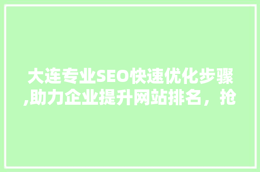 大连专业SEO快速优化步骤,助力企业提升网站排名，抢占市场先机