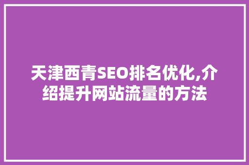 天津西青SEO排名优化,介绍提升网站流量的方法