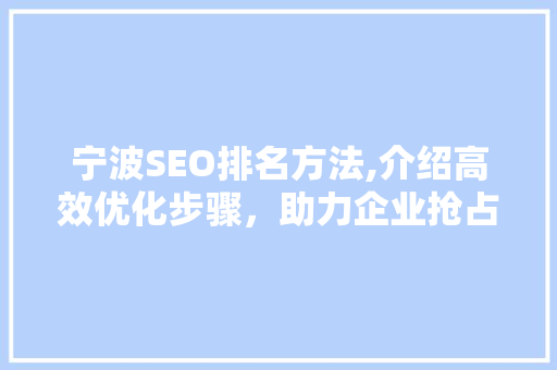 宁波SEO排名方法,介绍高效优化步骤，助力企业抢占市场先机