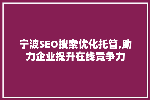 宁波SEO搜索优化托管,助力企业提升在线竞争力