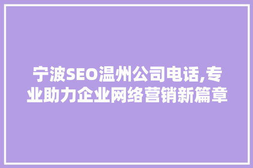 宁波SEO温州公司电话,专业助力企业网络营销新篇章