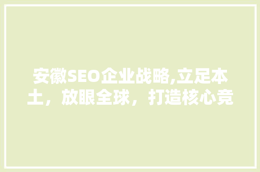 安徽SEO企业战略,立足本土，放眼全球，打造核心竞争力