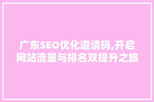 广东SEO优化邀请码,开启网站流量与排名双提升之旅