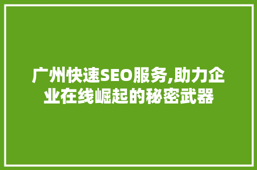 广州快速SEO服务,助力企业在线崛起的秘密武器