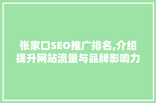张家口SEO推广排名,介绍提升网站流量与品牌影响力的秘密武器