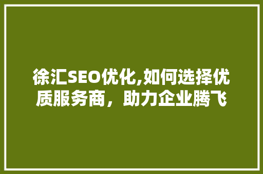 徐汇SEO优化,如何选择优质服务商，助力企业腾飞