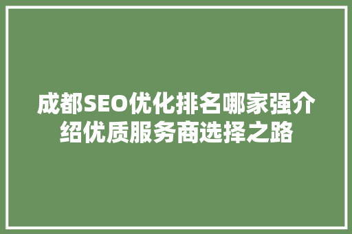 成都SEO优化排名哪家强介绍优质服务商选择之路