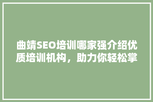曲靖SEO培训哪家强介绍优质培训机构，助力你轻松掌握搜索引擎优化方法