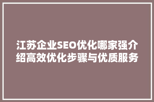 江苏企业SEO优化哪家强介绍高效优化步骤与优质服务商