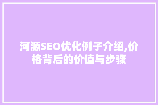 河源SEO优化例子介绍,价格背后的价值与步骤