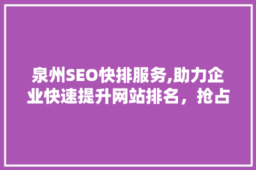 泉州SEO快排服务,助力企业快速提升网站排名，抢占市场先机