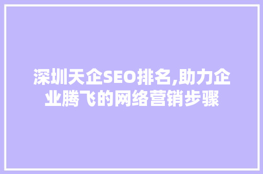 深圳天企SEO排名,助力企业腾飞的网络营销步骤