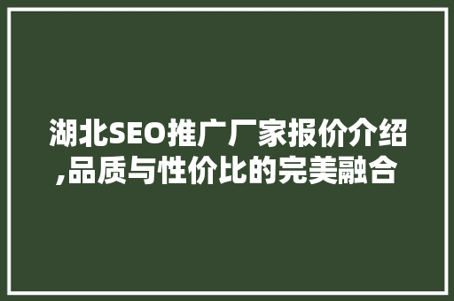 湖北SEO推广厂家报价介绍,品质与性价比的完美融合