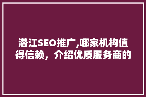 潜江SEO推广,哪家机构值得信赖，介绍优质服务商的评选标准