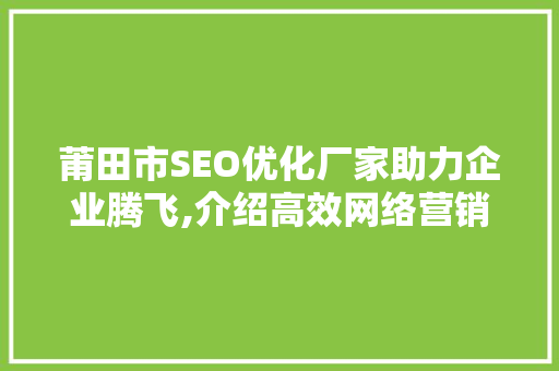 莆田市SEO优化厂家助力企业腾飞,介绍高效网络营销步骤