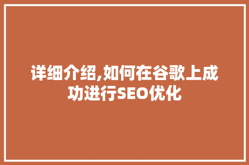 详细介绍,如何在谷歌上成功进行SEO优化