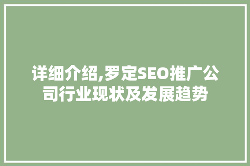 详细介绍,罗定SEO推广公司行业现状及发展趋势