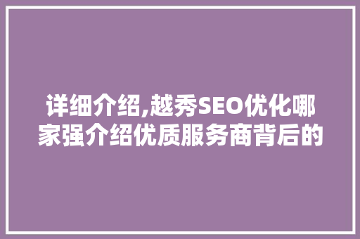 详细介绍,越秀SEO优化哪家强介绍优质服务商背后的秘密