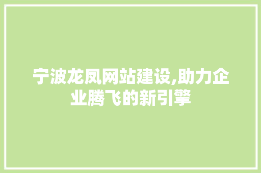 宁波龙凤网站建设,助力企业腾飞的新引擎