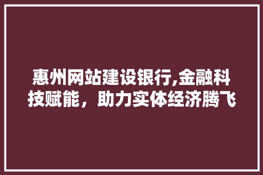 惠州网站建设银行,金融科技赋能，助力实体经济腾飞