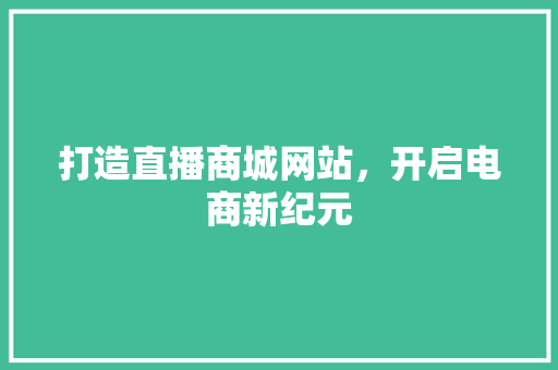 打造直播商城网站，开启电商新纪元