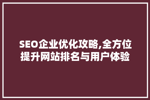 SEO企业优化攻略,全方位提升网站排名与用户体验