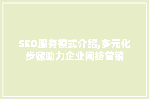 SEO服务模式介绍,多元化步骤助力企业网络营销