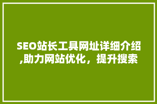 SEO站长工具网址详细介绍,助力网站优化，提升搜索引擎排名