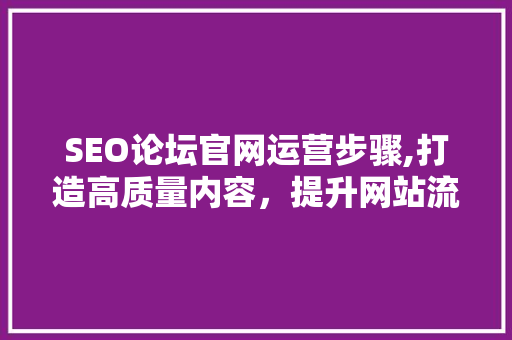SEO论坛官网运营步骤,打造高质量内容，提升网站流量与口碑