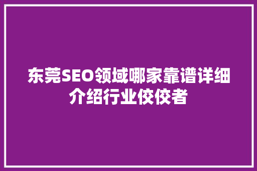 东莞SEO领域哪家靠谱详细介绍行业佼佼者