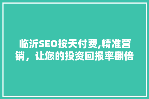 临沂SEO按天付费,精准营销，让您的投资回报率翻倍！