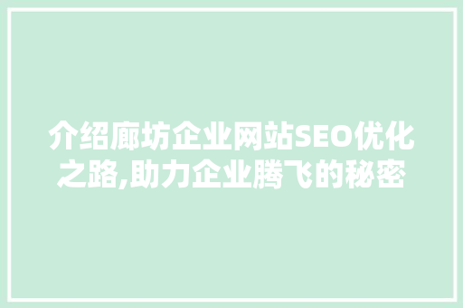 介绍廊坊企业网站SEO优化之路,助力企业腾飞的秘密武器