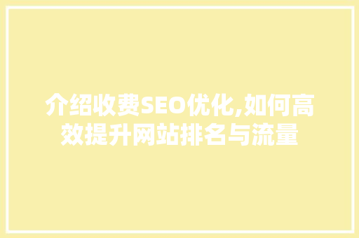 介绍收费SEO优化,如何高效提升网站排名与流量