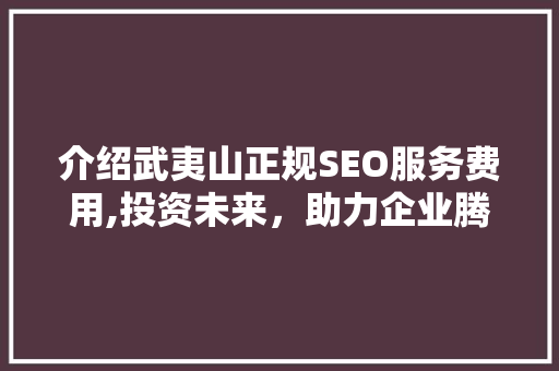 介绍武夷山正规SEO服务费用,投资未来，助力企业腾飞  第1张