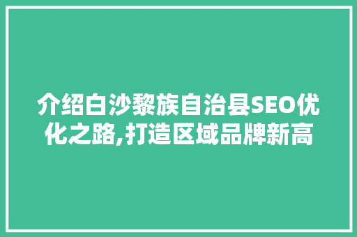 介绍白沙黎族自治县SEO优化之路,打造区域品牌新高度