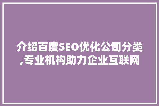介绍百度SEO优化公司分类,专业机构助力企业互联网营销
