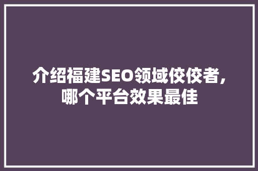 介绍福建SEO领域佼佼者,哪个平台效果最佳