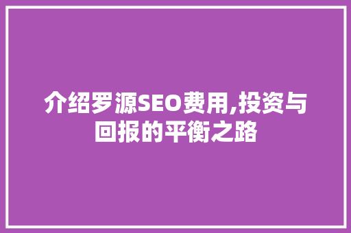 介绍罗源SEO费用,投资与回报的平衡之路