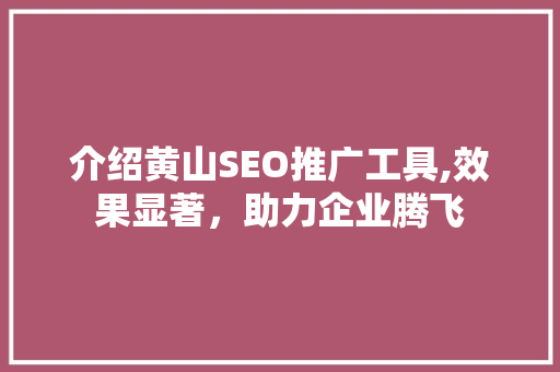 介绍黄山SEO推广工具,效果显著，助力企业腾飞