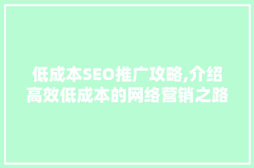 低成本SEO推广攻略,介绍高效低成本的网络营销之路
