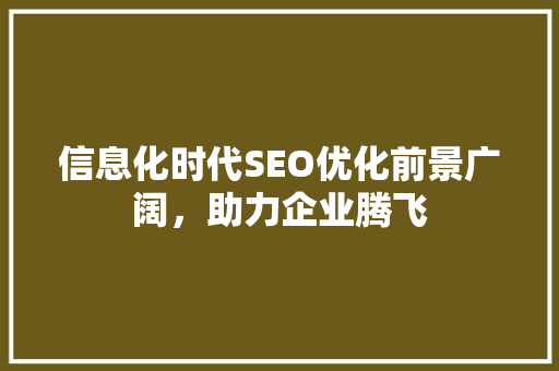 信息化时代SEO优化前景广阔，助力企业腾飞