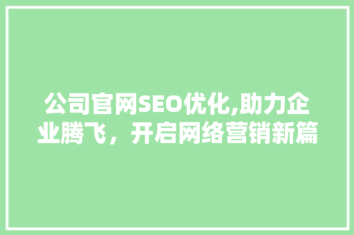 公司官网SEO优化,助力企业腾飞，开启网络营销新篇章