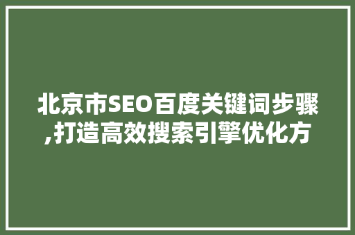 北京市SEO百度关键词步骤,打造高效搜索引擎优化方法