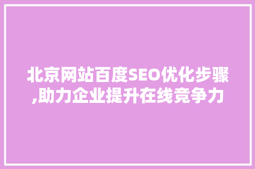 北京网站百度SEO优化步骤,助力企业提升在线竞争力