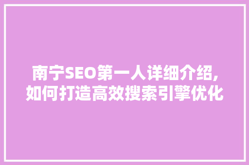 南宁SEO第一人详细介绍,如何打造高效搜索引擎优化步骤