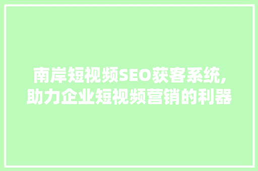 南岸短视频SEO获客系统,助力企业短视频营销的利器