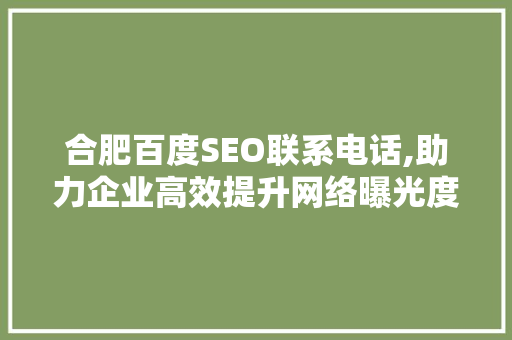 合肥百度SEO联系电话,助力企业高效提升网络曝光度