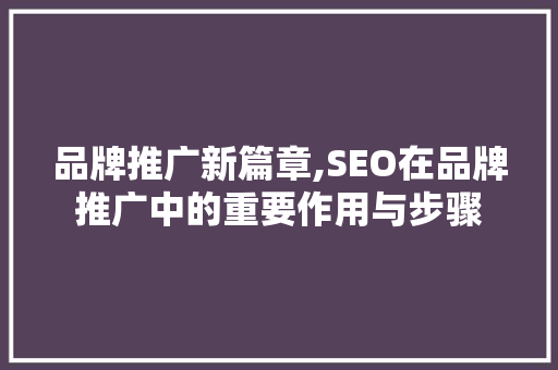 品牌推广新篇章,SEO在品牌推广中的重要作用与步骤